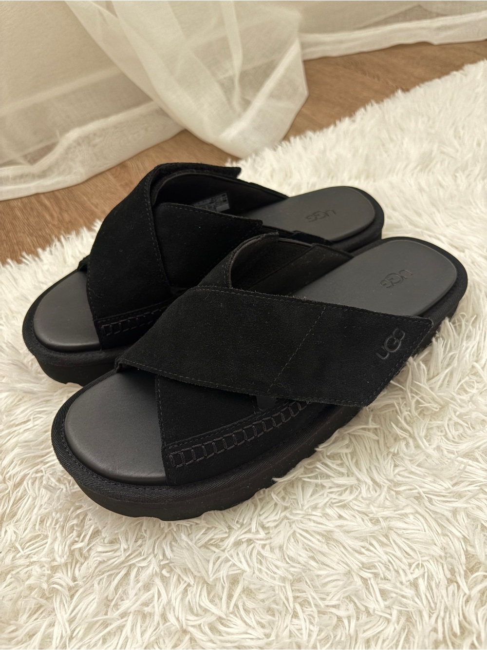 UGG Black Crisscross Suede Slide Sandals- US 9 - Picture 3 of 6